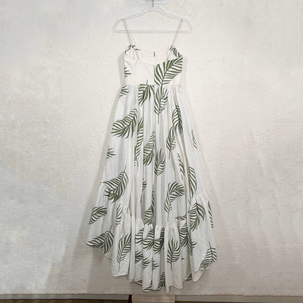 Mestiza Cleo Ballgown Cream Green Palm Leaf High Low Dress Linen Wedding Size 6 - Picture 7 of 16